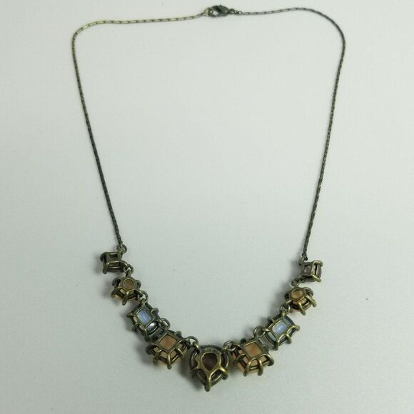 Vintage NR Signed Brown Tan Earth Tone Rhinestone Collar Necklace, Bronze Tone - Picture 4 of 8